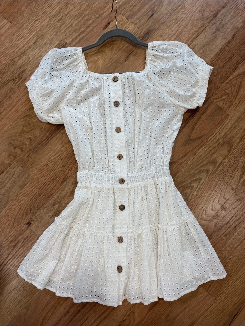 Eyelet Button-Front Mini Dress in White